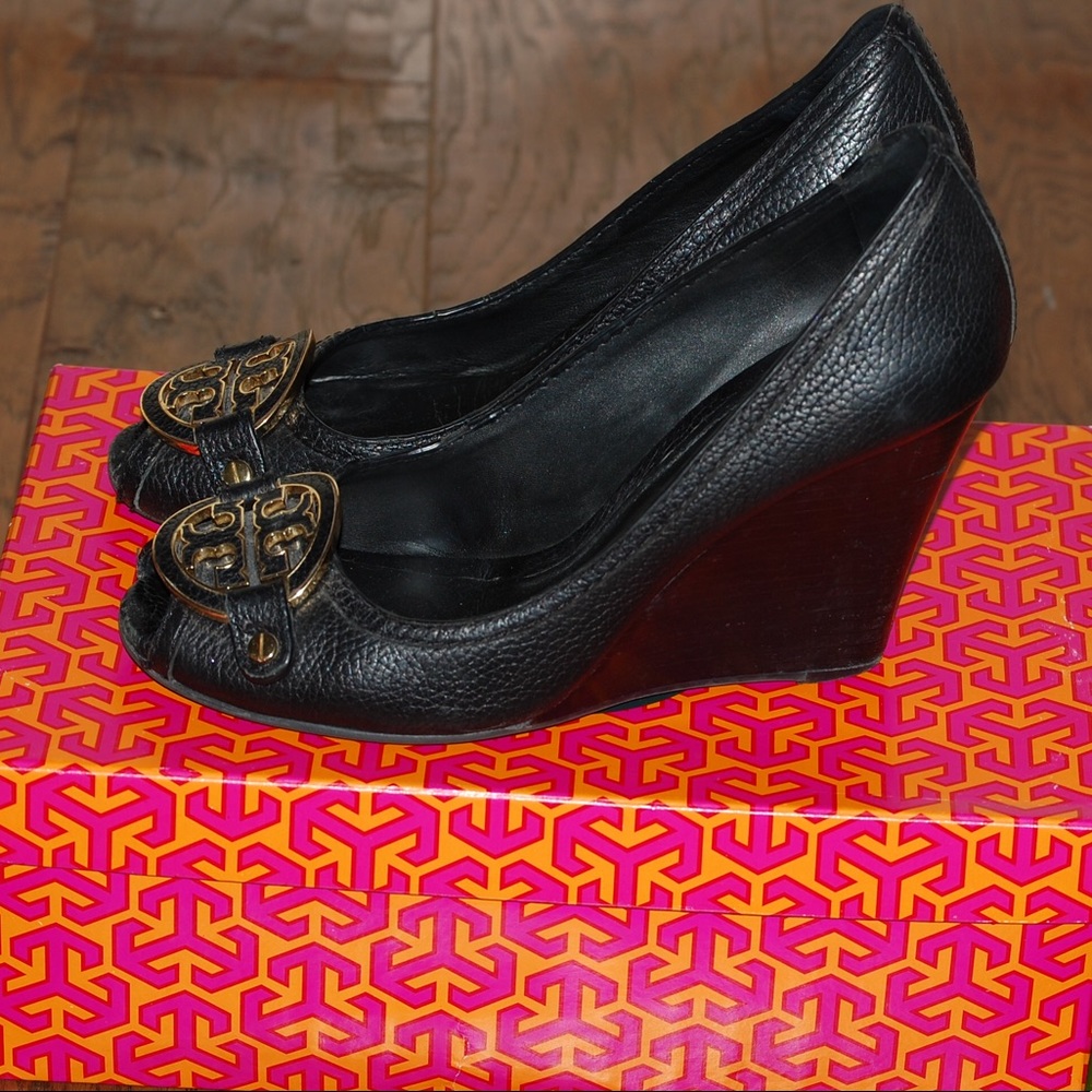 ToryBurch Amanda Open-toeLeather Wedge Black